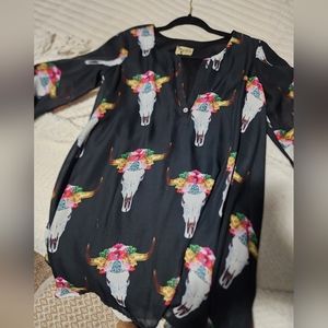 Show Me Your Mumu Womens Jamie Tunic Dress Size S Longhorn Steer Black Floral